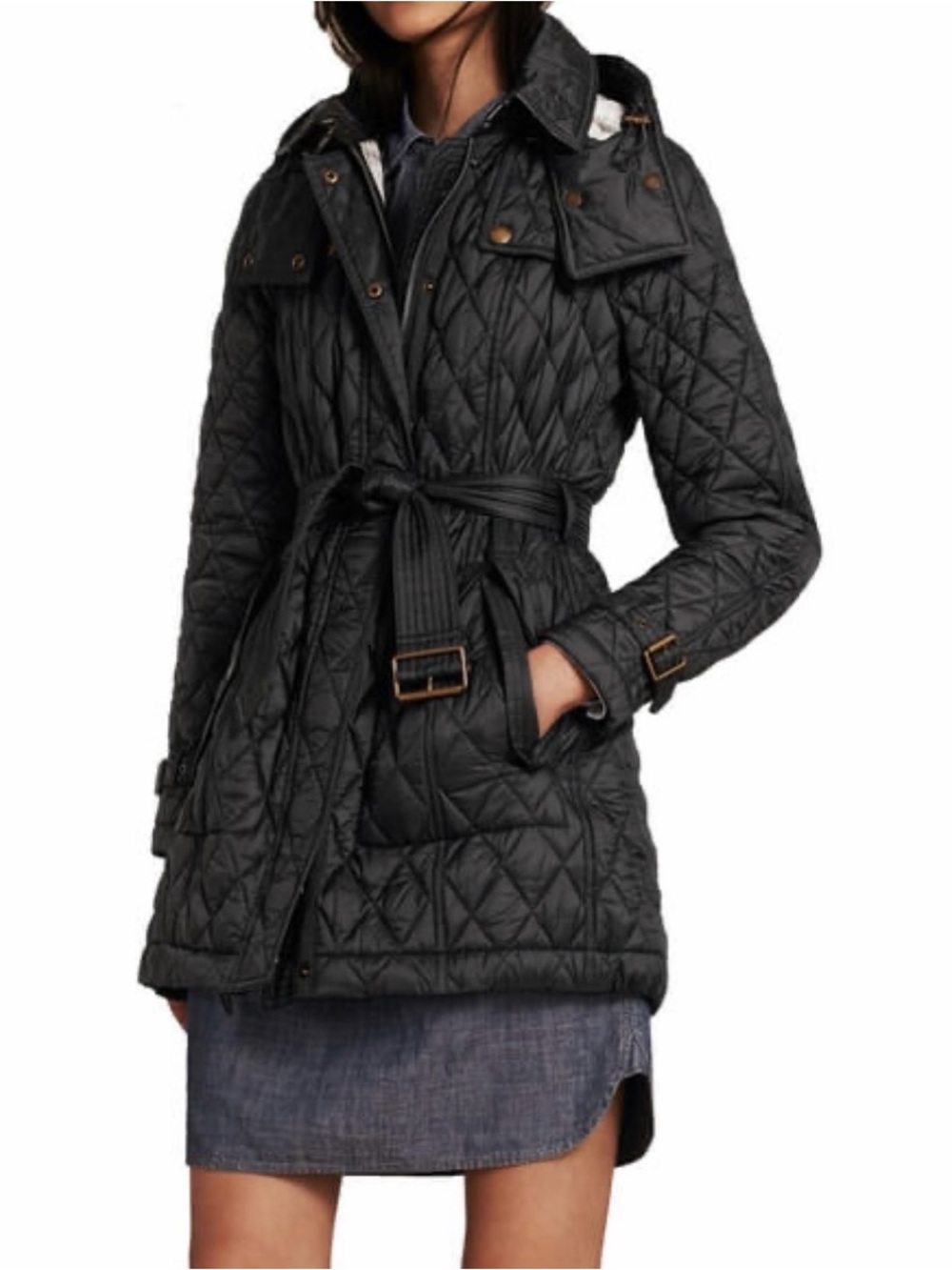 Burberry Black Quilted Belted Trench Coat